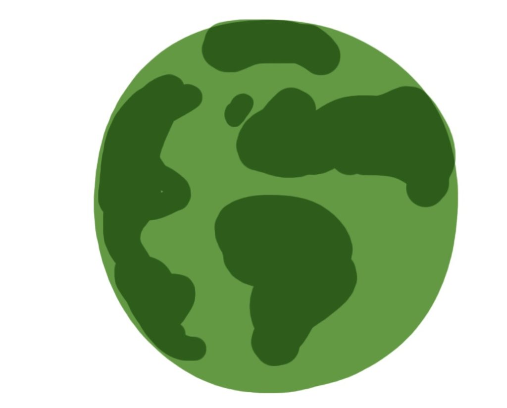 A drawing of the Earth in the colour green.