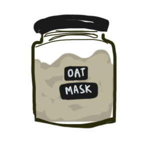 drawing of an oat face mask, made from what would otherwise be food waste
